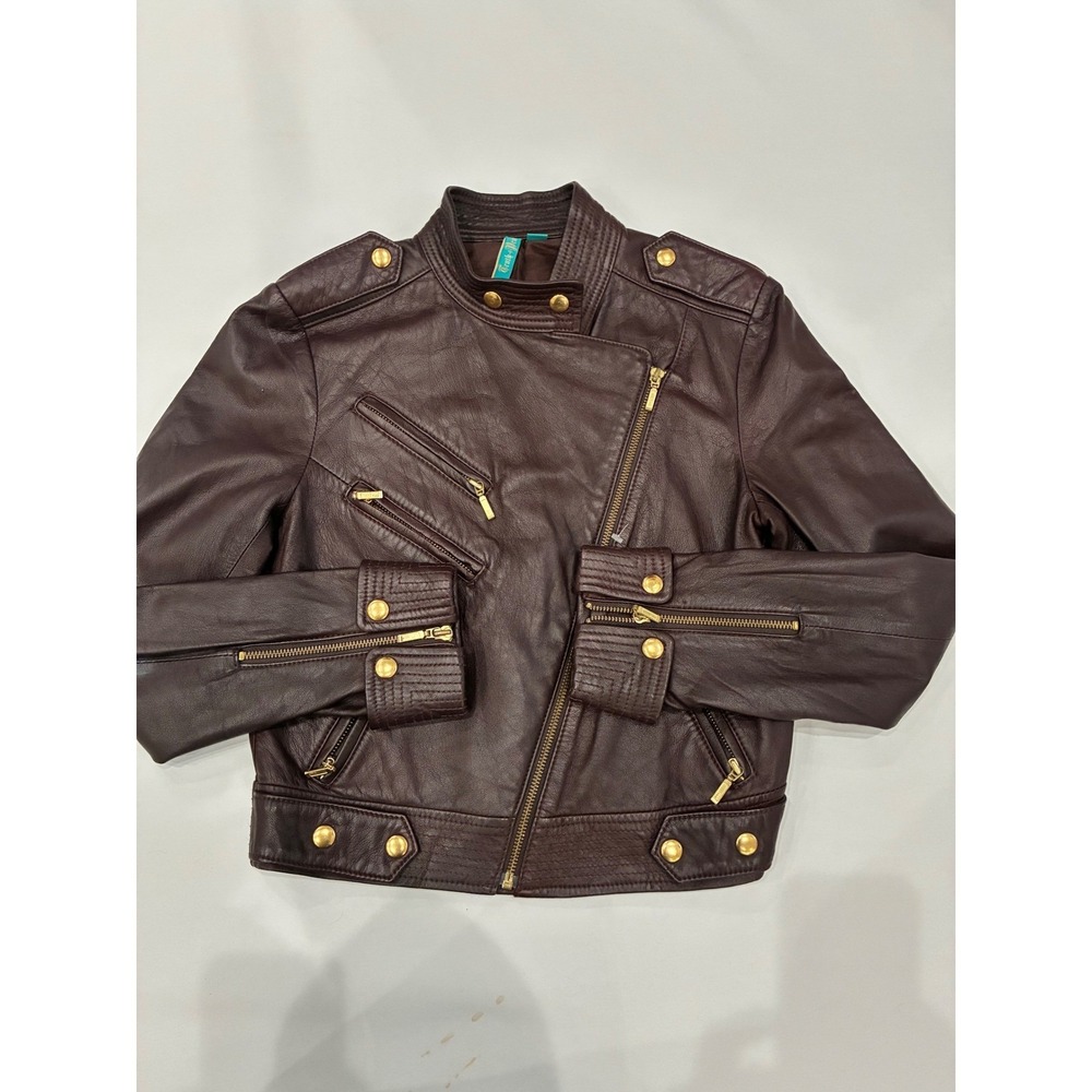 Truth and Pride Burgundy Leather Moto Jacket Womens Medium Asymetrical Zip Lined